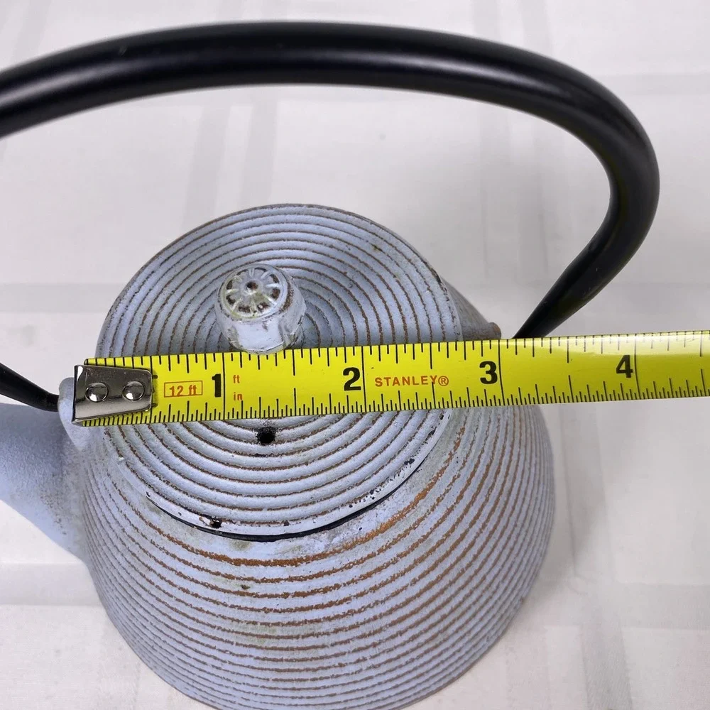 Cast Iron Tea Kettle with lid and‎ handle. Small 14-15oz Blue/Grey with stripes.